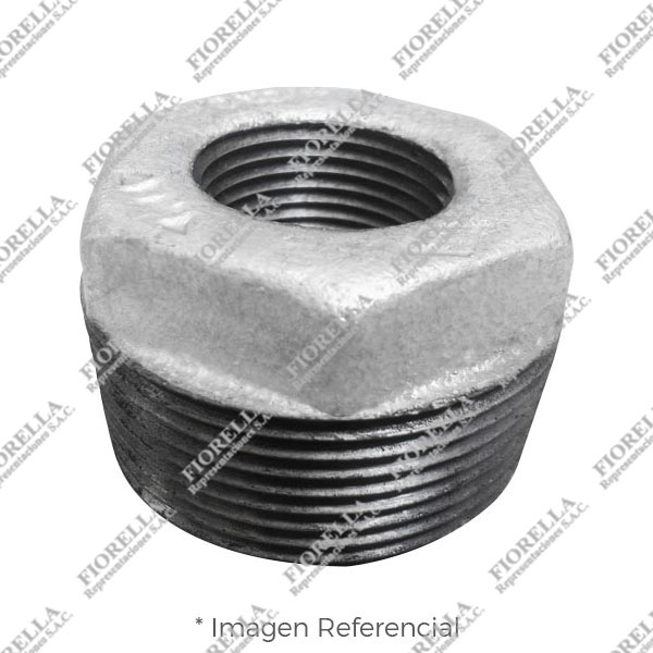 BUSHING CABEZA HEXAGONAL MACHO/HEMBRA (OUTSIDE HEX BUSHING) FIERRO MALEABLE GALVANIZADO A197 CLASE 150/300 ROSCA NPT CERTIFICACION UL/FM MOD. 241 MECH (JINAN MEIDE)