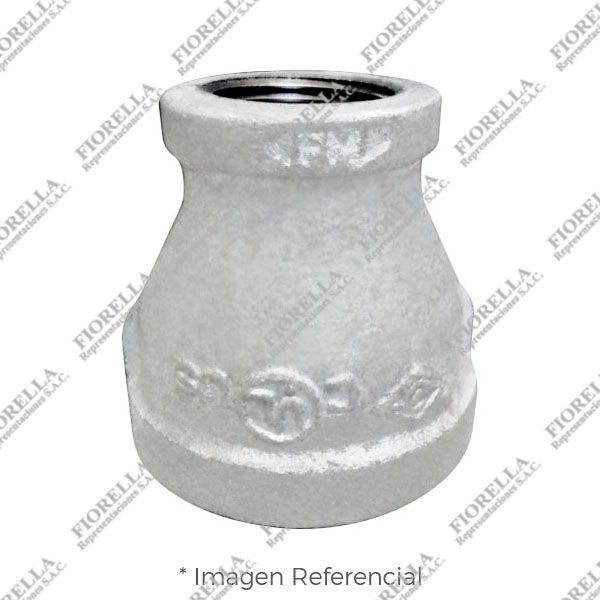 REDUCCION CAMPANA (REDUCING COUPLING) REFORZADO FIERRO MALEABLE GALVANIZADO A197 CLASE 150 ROSCA NPT (B1.20.1) CERTIFICADO UL/FM MOD. 240 MECH (JINAN MEIDE)