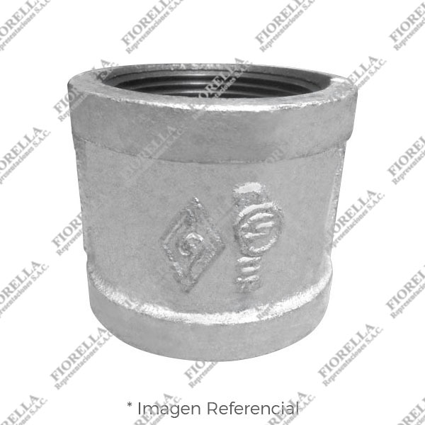 UNION SIMPLE O COPLA (COUPLING) REFORZADO FIERRO MALEABLE GALVANIZADO A197 CLASE 150 ROSCA NPT (B1.20.1) CERTIFICACION UL/FM MOD. 220 MECH (JINAN MEIDE)