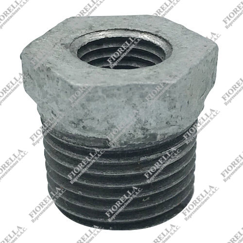 BUSHING HEXAGONAL (OUTSIDE HEX BUSHING) FIERRO MALEABLE GALVANIZADO ASTM A197 CLASE 150/300 ROSCA NPT UL/FM