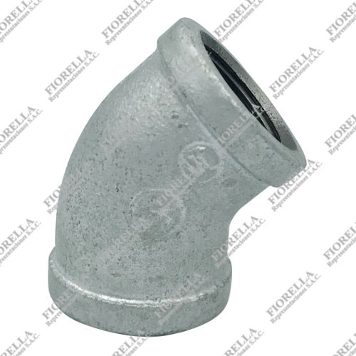 CODO (ELBOW) X 45 FIERRO MALEABLE GALVANIZADO ASTM A197 CLASE 150 ROSCA NPT UL/FM