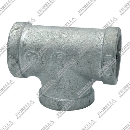 TEE (TEE EQUAL) FIERRO MALEABLE GALVANIZADO ASTM A197 CLASE 150 ROSCA NPT UL/FM