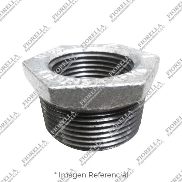 BUSHING CABEZA HEXAGONAL MACHO/HEMBRA (OUTSIDE HEX BUSHING) FIERRO MALEABLE GALVANIZADO A197 CLASE 150/300 ROSCA NPT CERTIFICACION UL/FM CIFUNSA