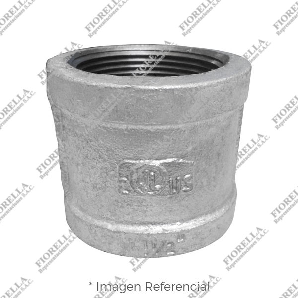 UNION SIMPLE O COPLA (COUPLING) REFORZADO FIERRO MALEABLE GALVANIZADO A197 CLASE 150 ROSCA NPT (B1.20.1) CERTIFICACION UL/FM CIFUNSA