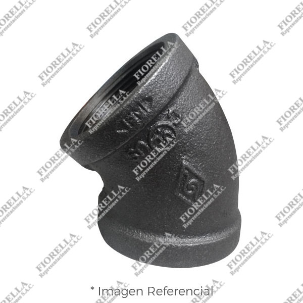 CODO (ELBOW) REFORZADO FIERRO MALEABLE NEGRO A197 X 45 CLASE 150 ROSCA NPT (B1.20.1) CERTIFICACION UL/FM MOD. 120 MECH (JINAN MEIDE)