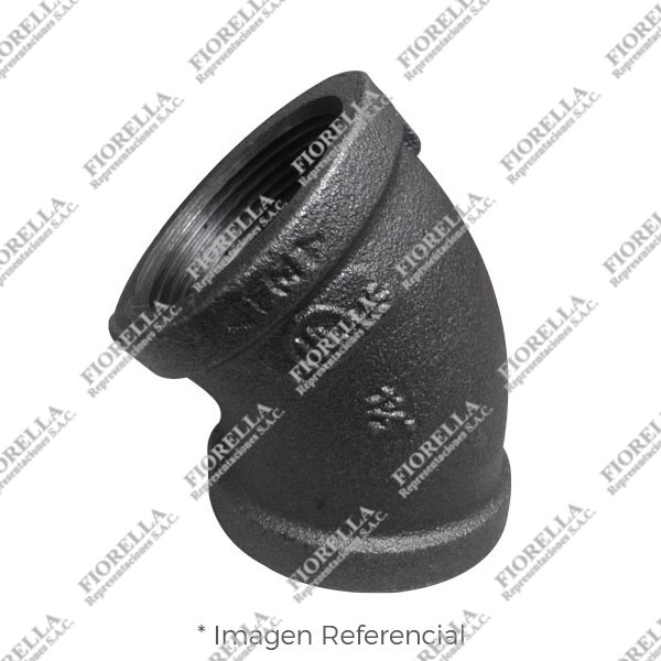 CODO (ELBOW) REFORZADO FIERRO MALEABLE NEGRO A197 X 45 CLASE 150 ROSCA NPT (B1.20.1) CERTIFICACION UL/FM CIFUNSA