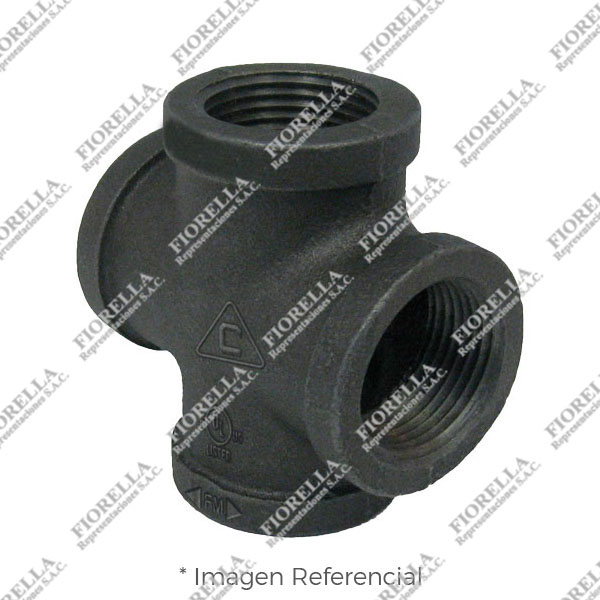 CRUZ ESTANDAR (CROSS EQUAL) CON REFUERZO FIERRO MALEABLE NEGRO A197 CLASE 150 ROSCA NPT (B1.20.1) CERTIFICACION UL/FM CIFUNSA