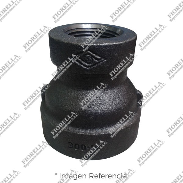 REDUCCION CAMPANA (REDUCING COUPLING) REFORZADO FIERRO MALEABLE NEGRO A197 CLASE 300 ROSCA NPT (B1.20.1) MOD. 240 MECH (JINAN MEIDE)