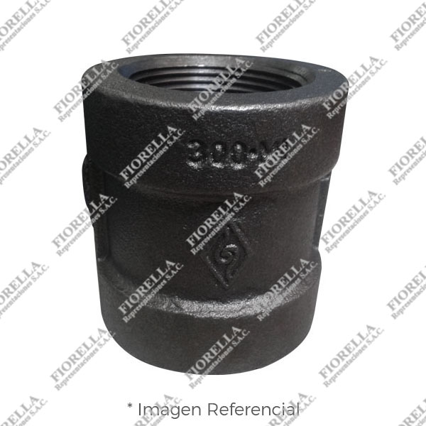 UNION SIMPLE O COPLA (COUPLING) REFORZADO FIERRO MALEABLE NEGRO A197 CLASE 300 ROSCA NPT (B1.20.1) MOD. 220 MECH (JINAN MEIDE)