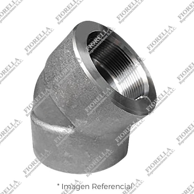 CODO (ELBOW) X 45 DE ACERO FORJADO A105/ASME B16.11 X 3000 LBS C/ROSCA NPT (B1.20.1) CERTIFICADO TEST API598 MARCA "FR"