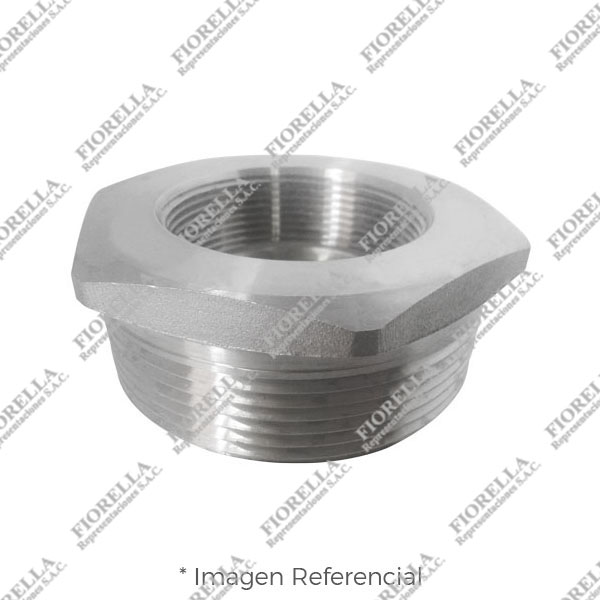 BUSHING HEXAGONAL (HEX BUSHING) DE ACERO INOXIDABLE FORJADO CALIDAD 304-304L (ASTM A182) X 3000 LBS. EXTREMOS ROSCADOS NPT B1.20.1 MARCA "FR"