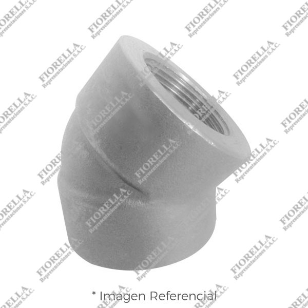 CODO (ELBOW) 45° DE ACERO INOXIDABLE FORJADO ASTM A182 CALIDAD 304 CLASE 3000 EXTREMOS ROSCADOS NPT