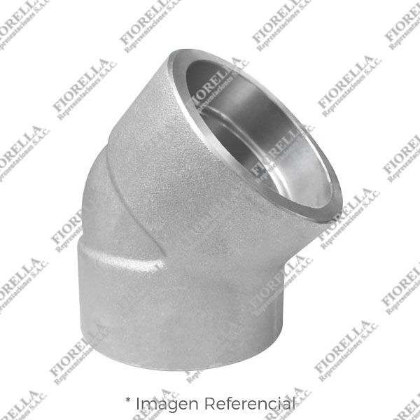 CODO (ELBOW) DE ACERO INOXIDABLE FORJADO CALIDAD 304-304L (ASTM A182) X 45 X 3000 LBS. EXTREMOS SOLDABLES (SOCKET WELD) MARCA "FR"