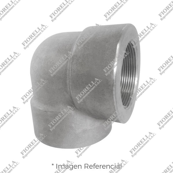 CODO (ELBOW) DE ACERO INOXIDABLE FORJADO CALIDAD 304-304L (ASTM A182) X 90 X 3000 LBS. EXTREMOS ROSCADOS NPT B1.20.1 MARCA "FR"