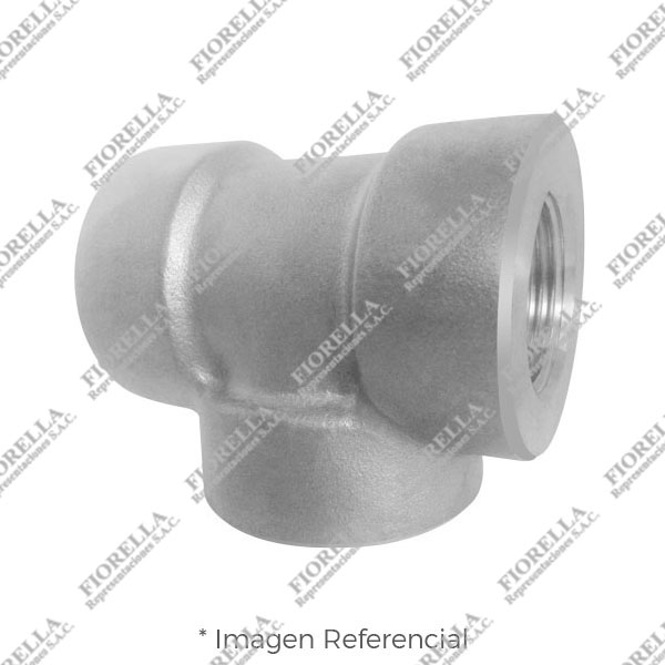 TEE (TEE EQUAL) DE ACERO INOXIDABLE FORJADO CALIDAD 304-304L (ASTM A182) X 3000 LBS. EXTREMOS ROSCADOS NPT B1.20.1 MARCA "FR"