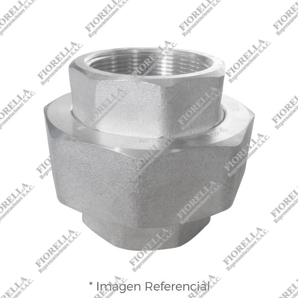 UNION UNIVERSAL O TUERCA UNION (UNION) DE ACERO INOXIDABLE FORJADO CALIDAD 304-304L (ASTM A182) X 3000 LBS. EXTREMOS ROSCADOS NPT B1.20.1 MARCA "FR"