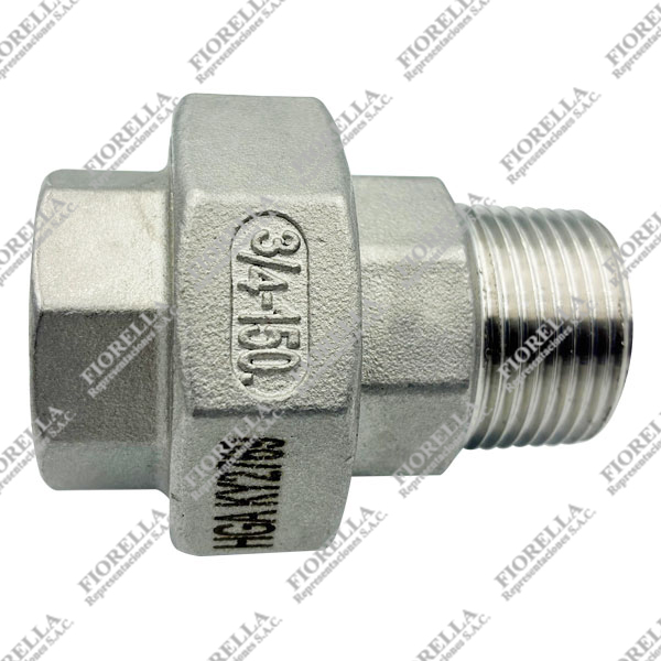 TUERCA UNION UNIVERSAL C-316 (CF8M) ASTM 351 CON ASIENTO TEFLÓN NPT MACHO / HEMBRA B1.20.1 CLASE 150 TIPO INDUSTRIAL MARCA HGA