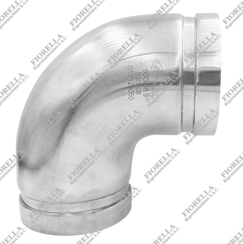 CODO ACERO INOXIDABLE LR SS304 RANURADO SCH-10 X 90