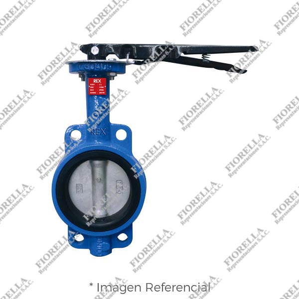 VÁLVULA MARIPOSA WAFER FIERRO FUNDIDO ASTM A126 P/MONTAJE ENTRE BRIDAS ASME B16.5 CLASE 150 DISCO 316 (CF8M) ASIENTO EPDM/200 PSI (WOG) CON PLATO DE BASE PARA INSTALAR ACTUADOR ISO5211 Y SISTEMA MANUAL ON/OFF TIPO INDUSTRIAL REX