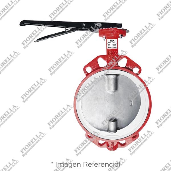 VÁLVULA MARIPOSA WAFER FIERRO DUCTIL ASTM A536 P/MONTAJE ENTRE BRIDAS ASME B16.5 CLASE 150 DISCO 316 (CF8M) ASIENTO TEFLON (RPTFE)/200 PSI (WOG) CON PLATO DE BASE PARA INSTALAR ACTUADOR ISO5211 Y SISTEMA MANUAL ON/OFF TIPO INDUSTRIAL REX