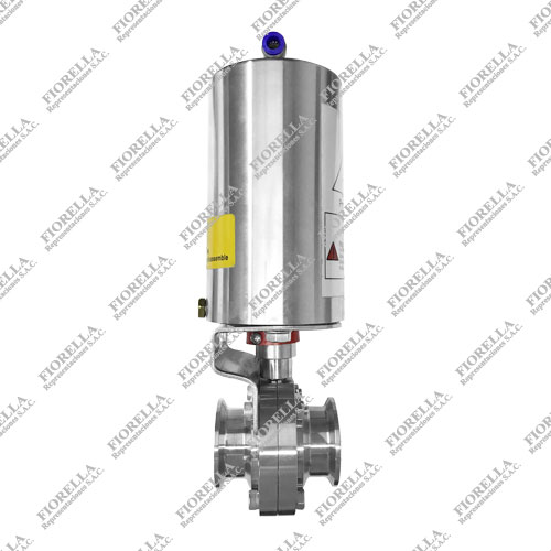 VÁLVULA MARIPOSA SANITARIA 304 CLAMP CON ACTUADOR SANITARIO DOBLE EFECTO
