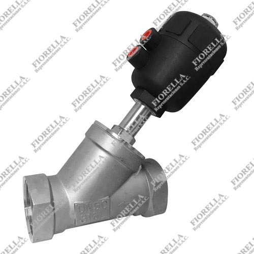 VÁLVULA ASIENTO INCLINADO TIPO "Y" INOXIDABLE C-316 10 BAR NPT CON ACTUADOR SIMPLE EFECTO SUN