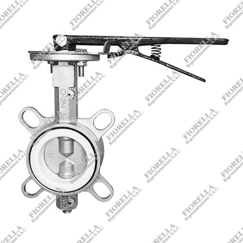 VÁLVULA MARIPOSA INOXIDABLE 316 (CF8M) WAFER ASIENTO TEFLÓN (RPTFE) CON PALANCA TIPO INDUSTRIAL SUN
