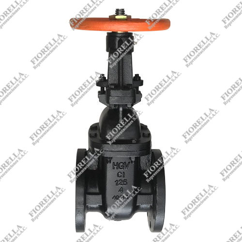 VÁLVULA COMPUERTA FIERRO FUNDIDO ASTM A126 ASIENTO DE BRONCE CLASE 125 BRIDADA B16.1 CARA PLANA VASTAGO ASCENDENTE (OS&Y) TIPO INDUSTRIAL HGV