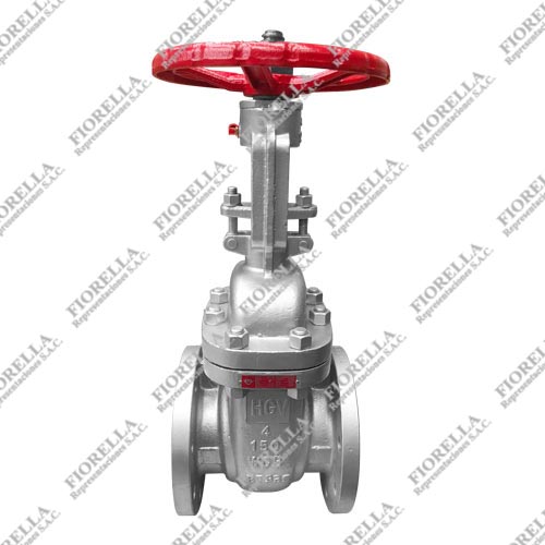 VÁLVULA COMPUERTA ACERO AL CARBONO ASTM A216 WCB CON ANILLO DE 13% CR. VASTAGO ASCENDENTE OS&Y (R.S.) API 600 TRIM 8 CLASE 150 BRIDADA ANSI B16.5 RF TIPO INDUSTRIAL HGV