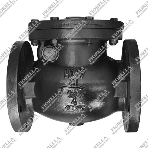VÁLVULA CHECK SWING FIERRO FUNDIDO ASTM A126 ASIENTO BRONCE CLASE 125 200 PSI WOG BRIDADA B16.1 CARA PLANA TIPO INDUSTRIAL HGV