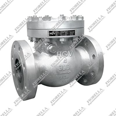 VÁLVULA CHECK SWING ACERO AL CARBONO ASTM A216 WCB CON ANILLO 13% CR. API 594 V/SS410 CLASE 300 BRIDADA ANSI B16.5 RF TIPO COMERCIAL HGV